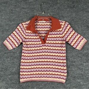 Marine Layer XS Pointelle Knit Multi Chevron Polo Sweater 100% Cotton